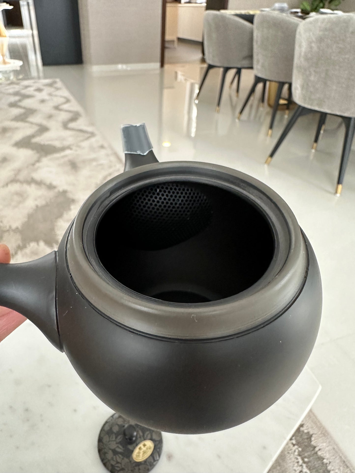 Black Kyusu with Gun Metal Flowers