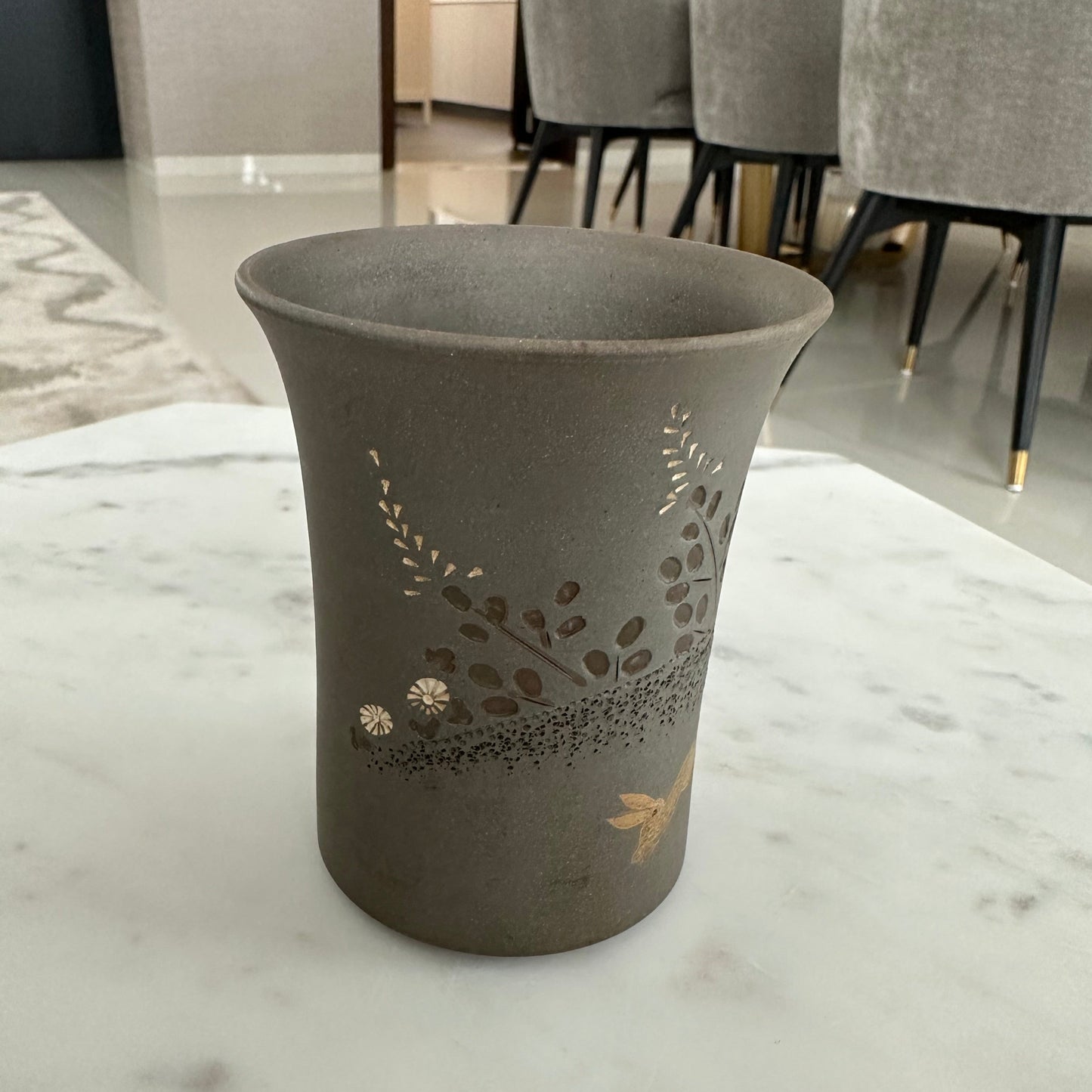 Handpainted Tokoname Yunomi Teacup with Rabbits