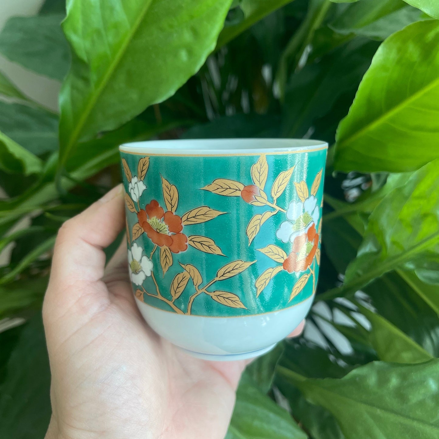 Red, Gold and Green Yunomi Tea Cup