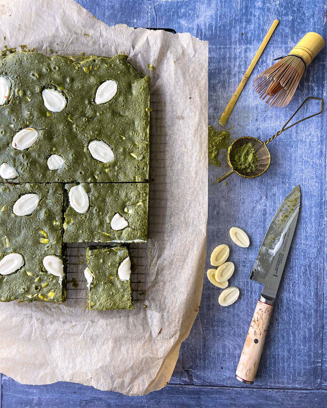 Matcha White Chocolate Blondies