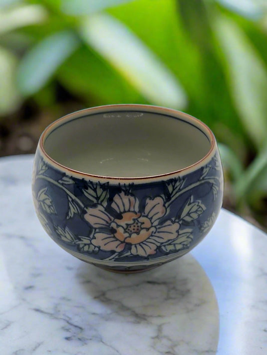 Blue Floral Yunomi Tea Cup