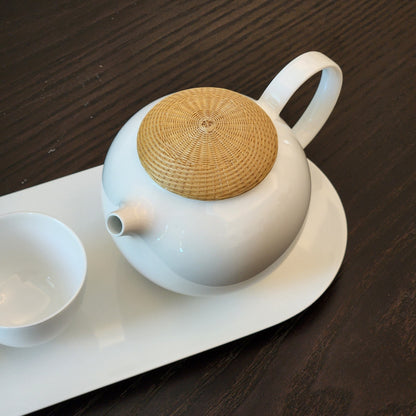Minimal Tea Set Minimalist White Ceramic Tea Set with Woven Lid Accent – HAIYATEA