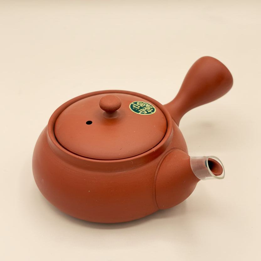 Isobe Ceramics: Tokoname Crimson Yokode Kyusu with Ceramic Mesh Strainer