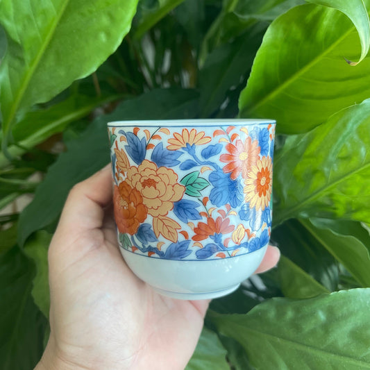 Blue, Red & Golden Flowers Yunomi Tea Cup
