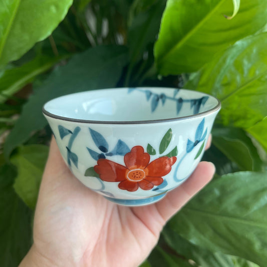 Red Flower Yunomi Tea Cup